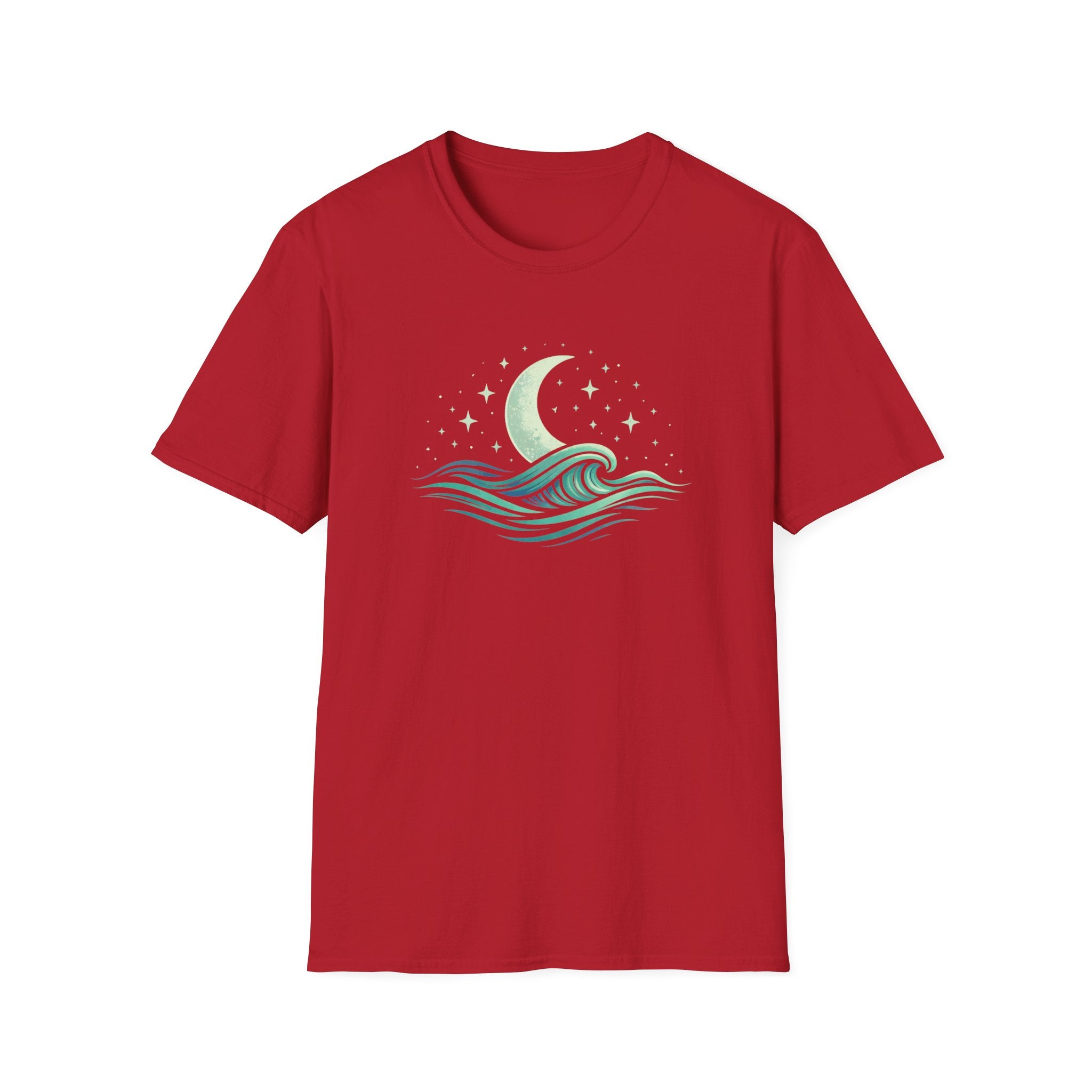 Vintage Crescent Moon Rising Over Ocean Waves T-Shirt
