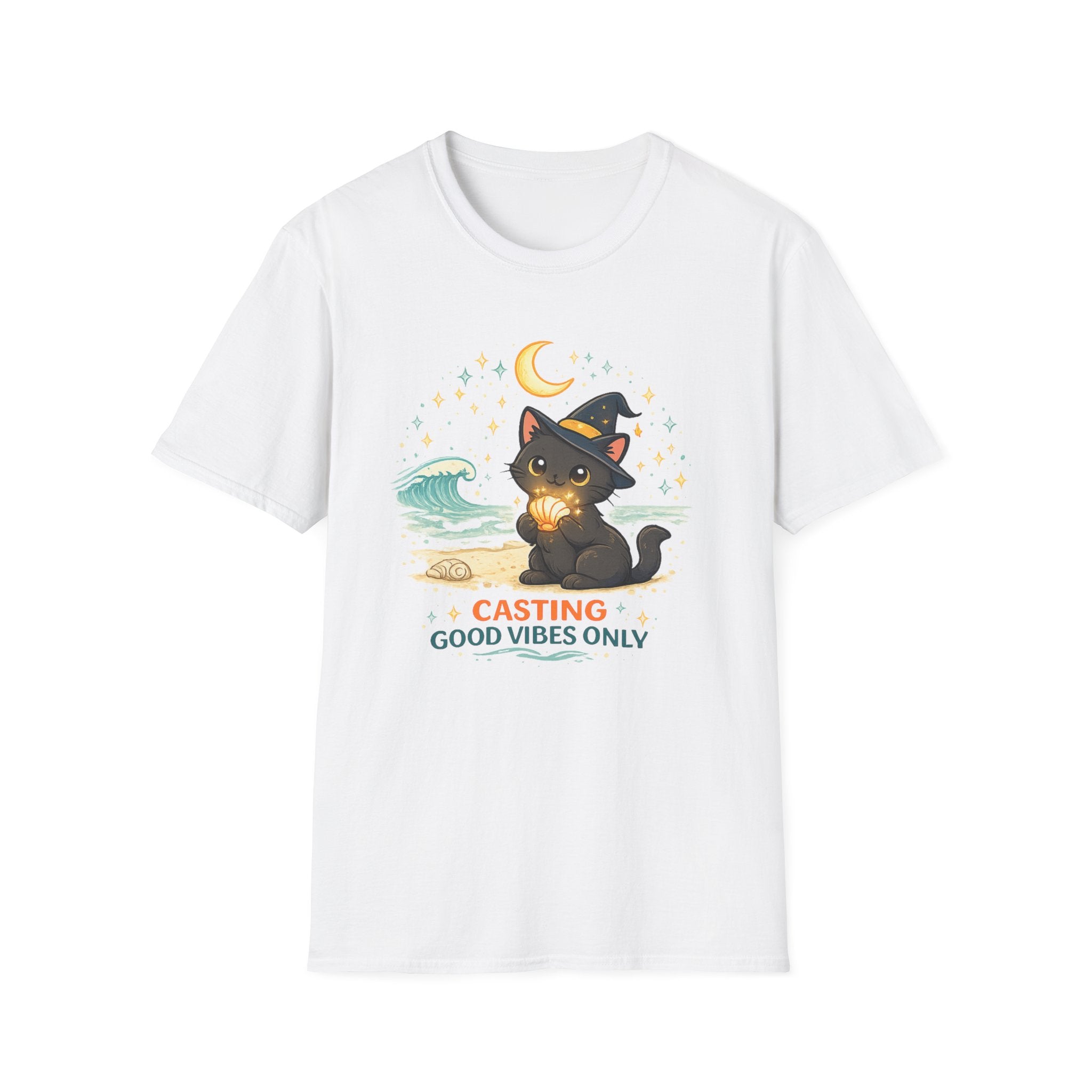 Beach Witch Cat Casting Good Vibes T-Shirt