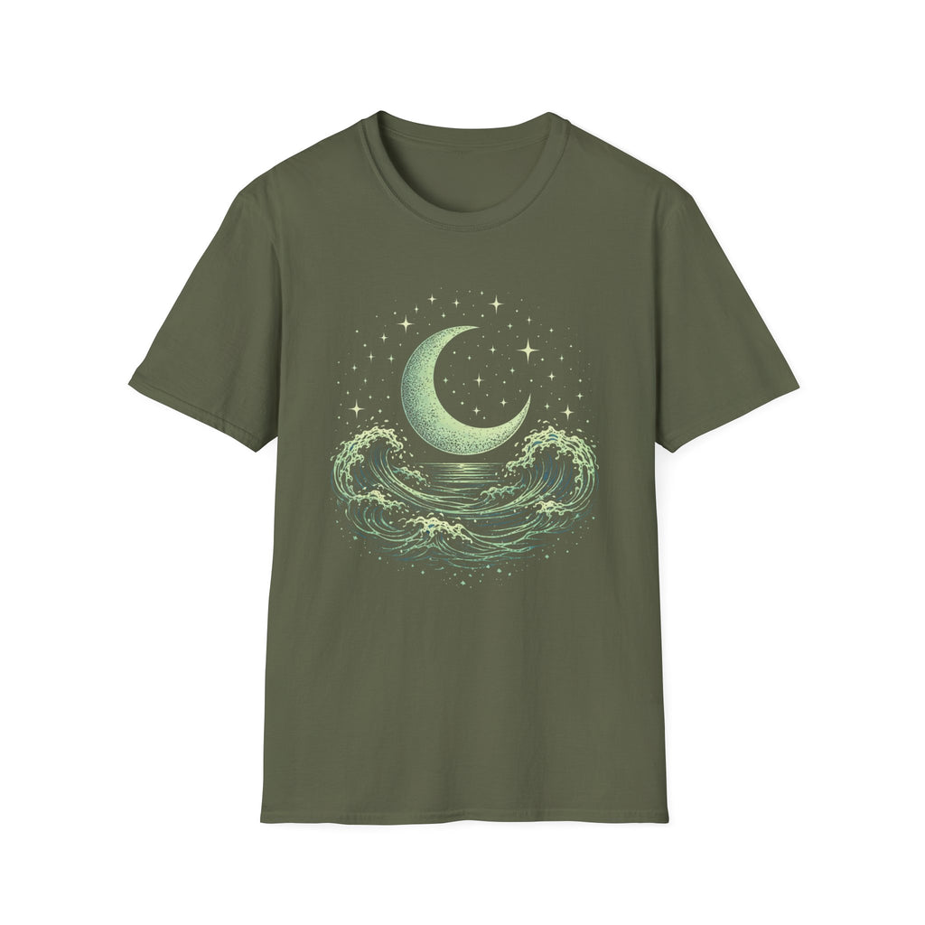 Crescent Moon Rising Over The Ocean T-Shirt