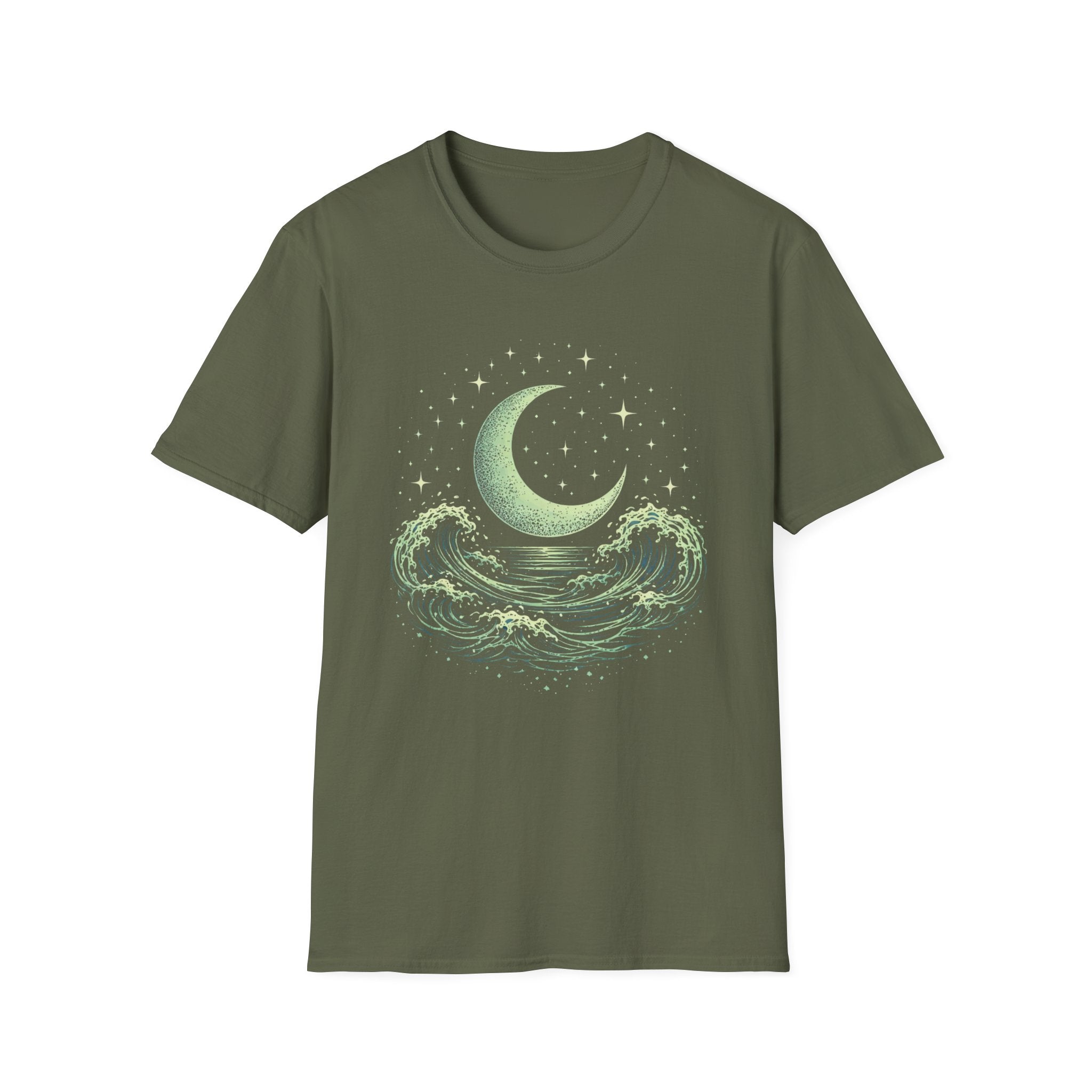 Crescent Moon Rising Over The Ocean T-Shirt