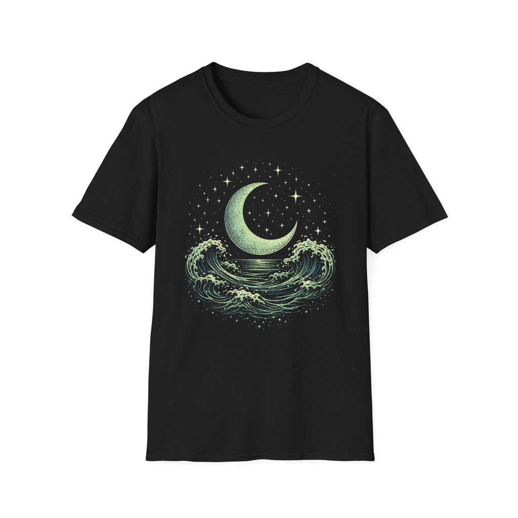Crescent Moon Rising Over The Ocean T-Shirt