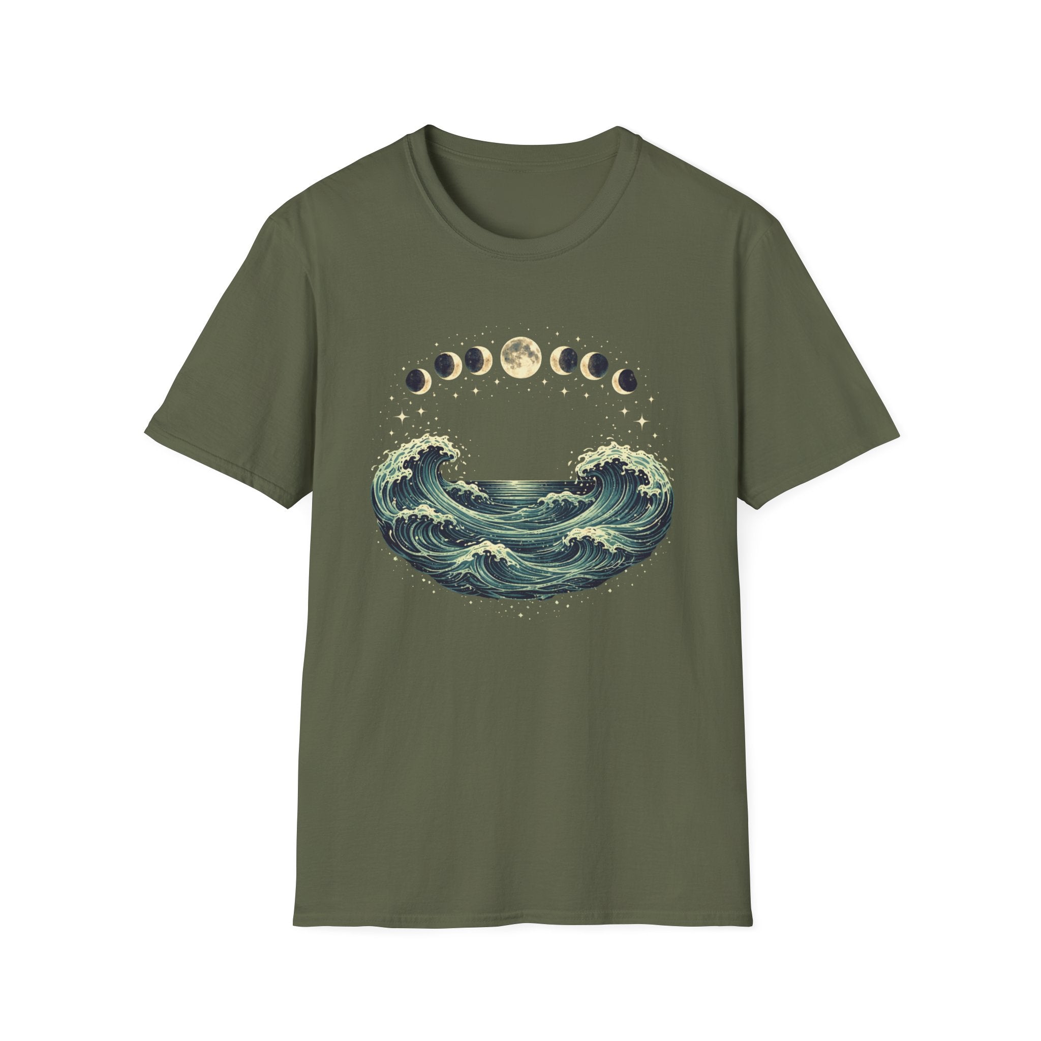 Moon Phase Arching Over Rolling Ocean T-Shirt