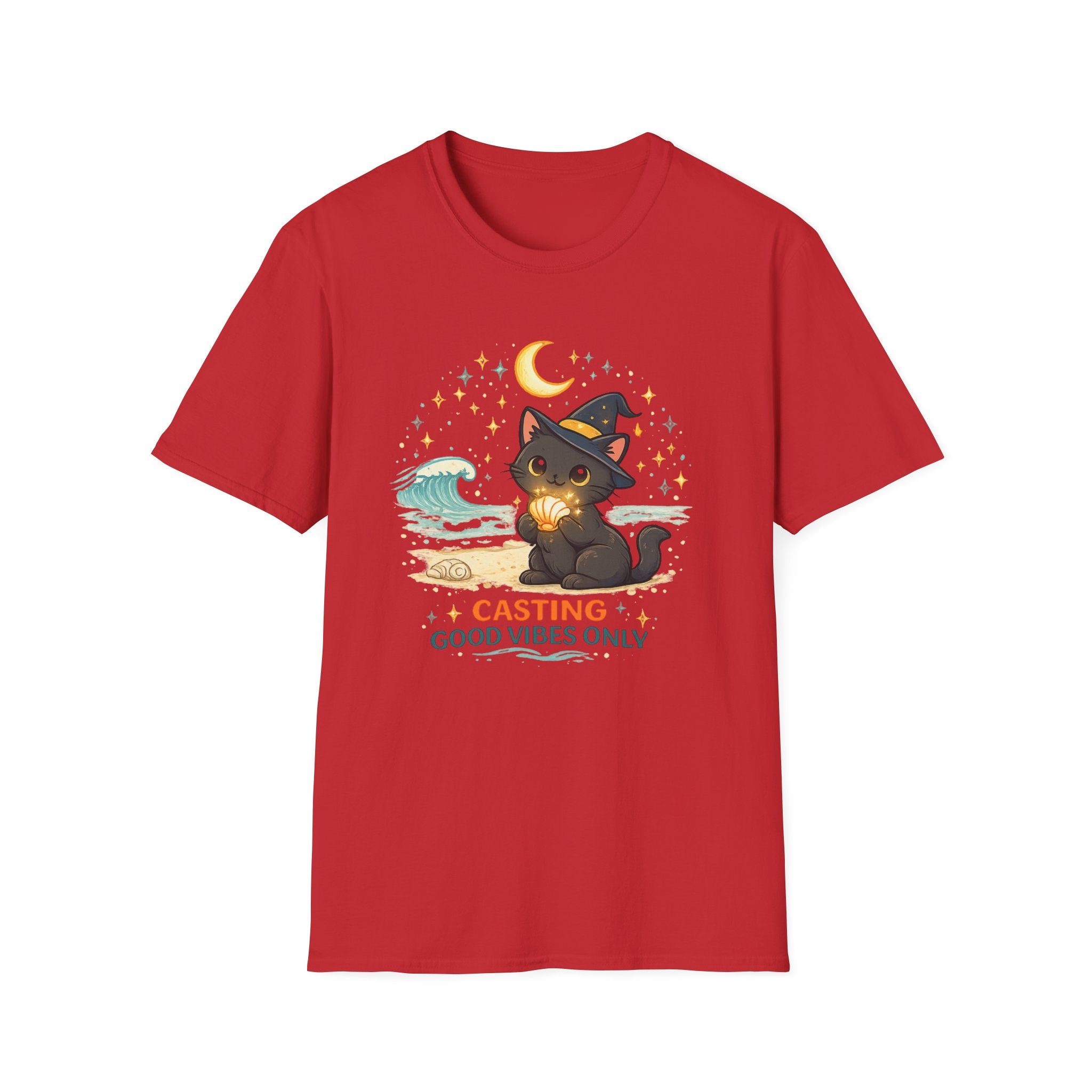 Beach Witch Cat Casting Good Vibes T-Shirt