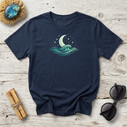 Vintage Crescent Moon Rising Over Ocean Waves T-Shirt