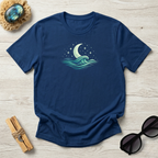 Vintage Crescent Moon Rising Over Ocean Waves T-Shirt