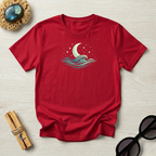 Vintage Crescent Moon Rising Over Ocean Waves T-Shirt