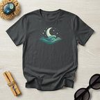 Vintage Crescent Moon Rising Over Ocean Waves T-Shirt