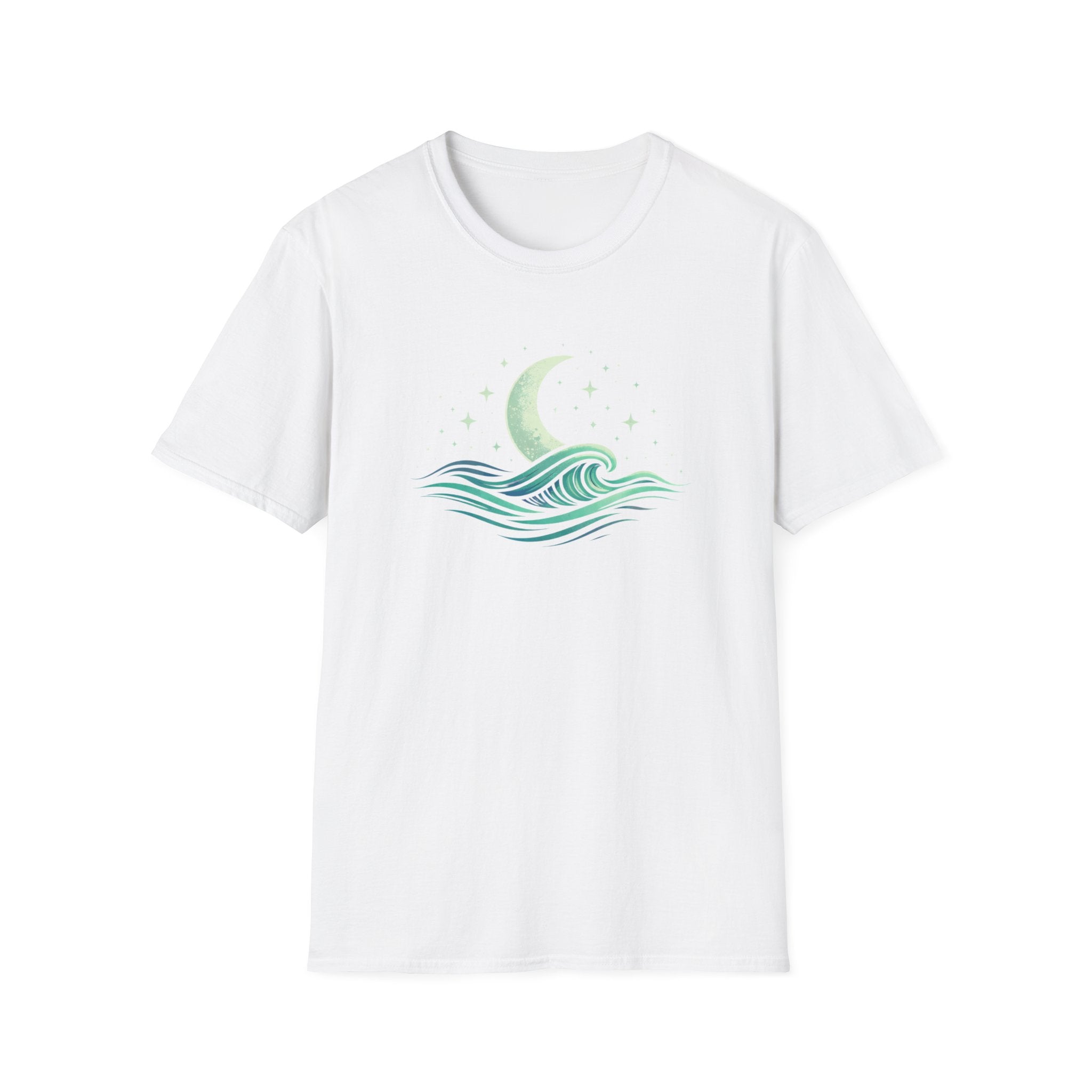 Vintage Crescent Moon Rising Over Ocean Waves T-Shirt