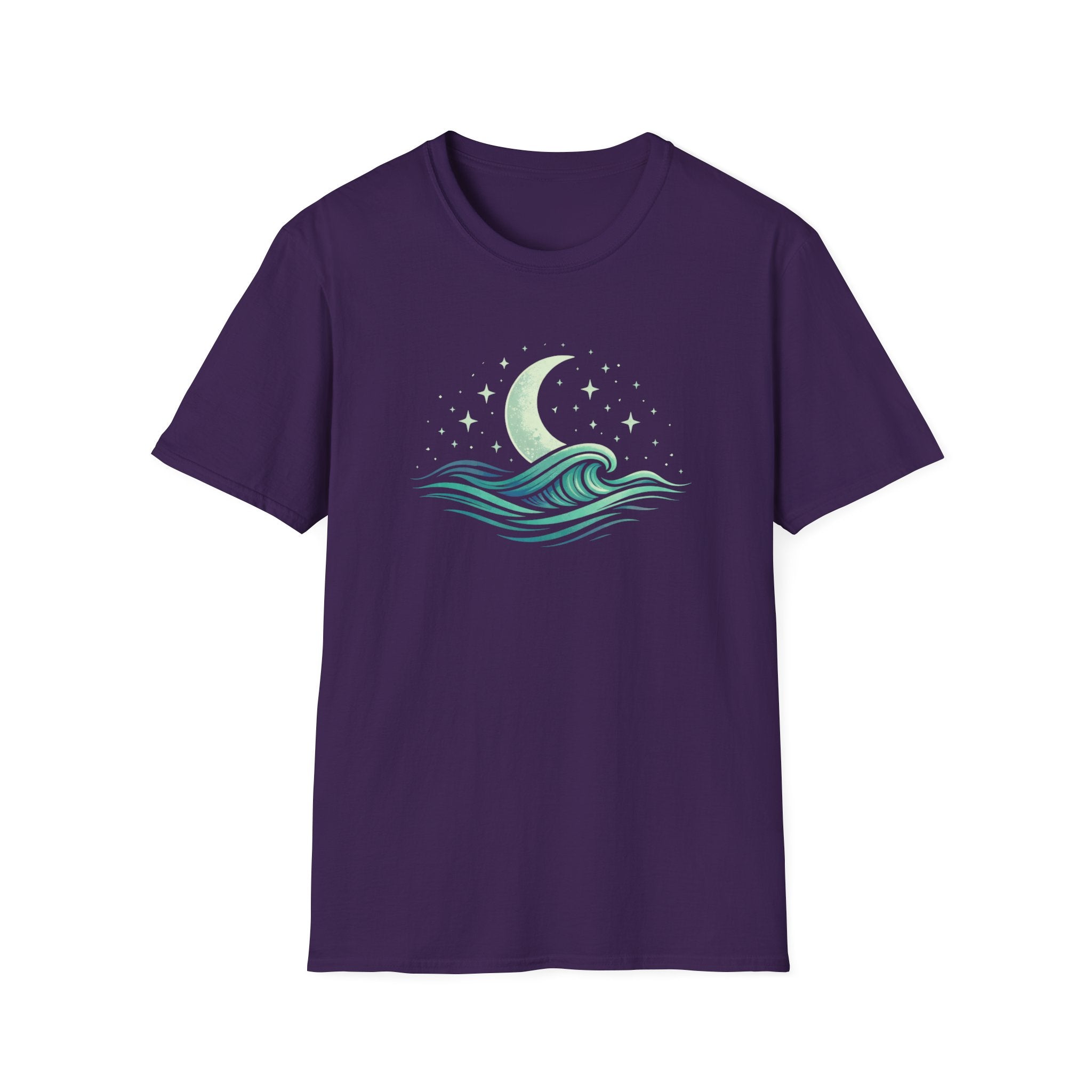 Vintage Crescent Moon Rising Over Ocean Waves T-Shirt